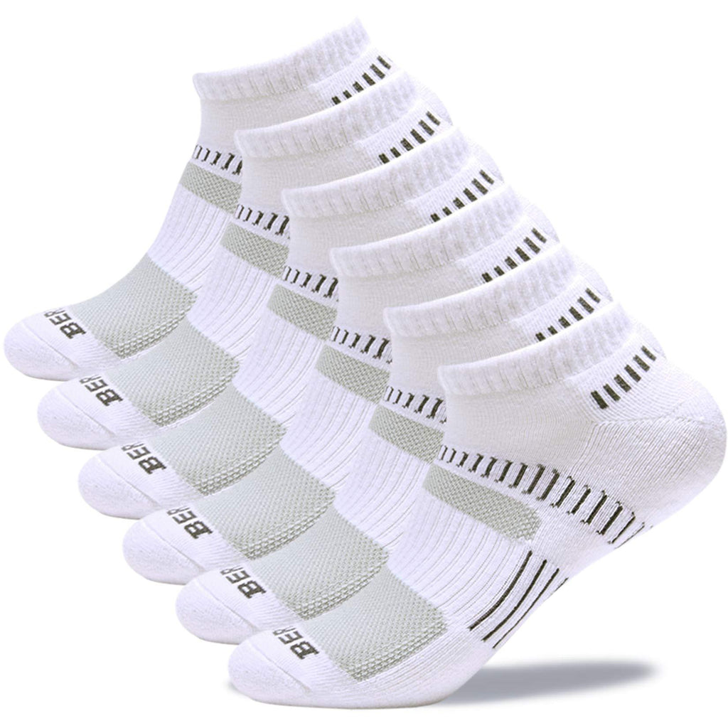 [AUSTRALIA] - BERING Men's Athletic Cushioned Running Socks (6 Pack) Shoe Size 8-10 White 