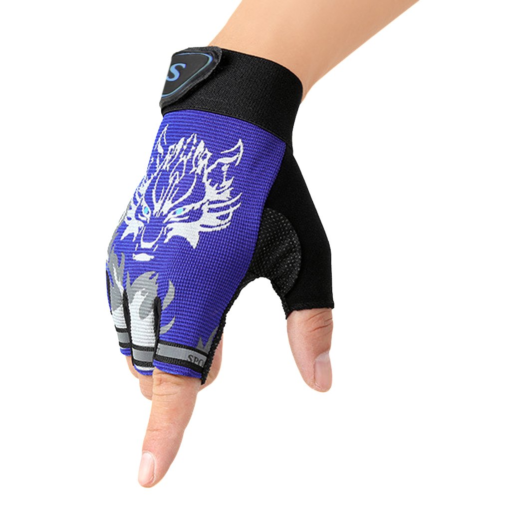 Kids Fingerless Cycling Gloves Breathable Non-Slip Shock-Absorbing Child Riding Bike Gloves Half Finger Outdoor Sports Gloves for Girls Boys Fishing Bicycle Roller Skating Hunting Climbing Blue, Age 4-9 - BeesActive Australia