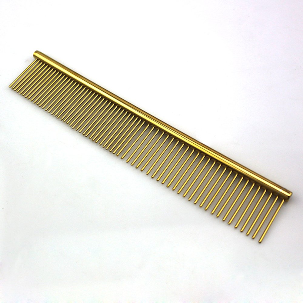 ZoCr Stainless Steel Pet Comb for Dogs Cats, Pet Grooming Comb with Different Spaced Rounded Teeth (Golden) - BeesActive Australia