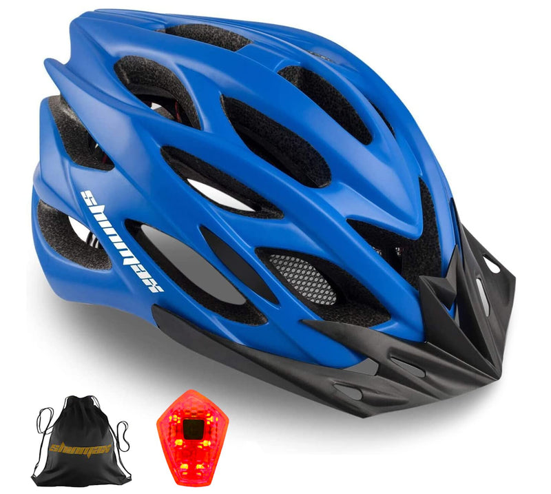 Shinmax Bike Helmet, Bicycle Helmet with LED Rear Light and Detachable Sun Visor Size Adjustable Cycling Helmet for Adult Men Women CPSC Certificated Mountain Road Bike Helmet with Portable Backpack blue - BeesActive Australia