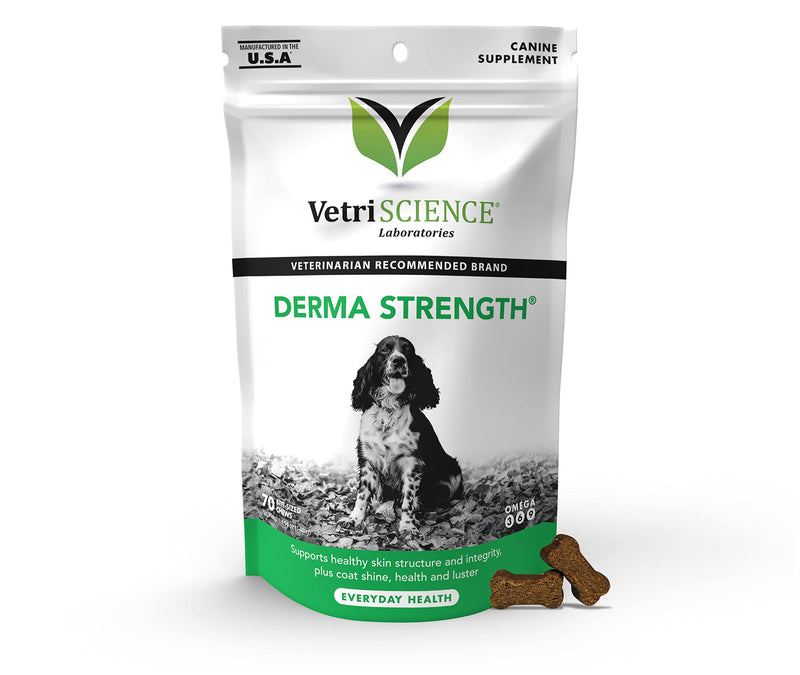 VETRISCIENCE Derma Strength Allergy, Immunity and Itchy Skin Relief Supplement for Dogs with Omega 3 6 9, 70 Yummy Soft Chews - Supports Healthy Skin, Coat Shine and Seasonal Dog Allergies - BeesActive Australia