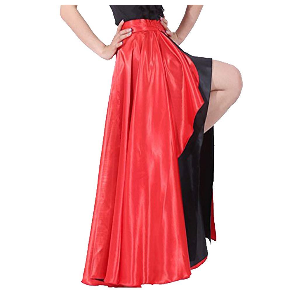 [AUSTRALIA] - Spanish Bull Dance Skirt Adult Flamenco Two Layer Satin Gypsy Dress Red Outside/Black Inside 