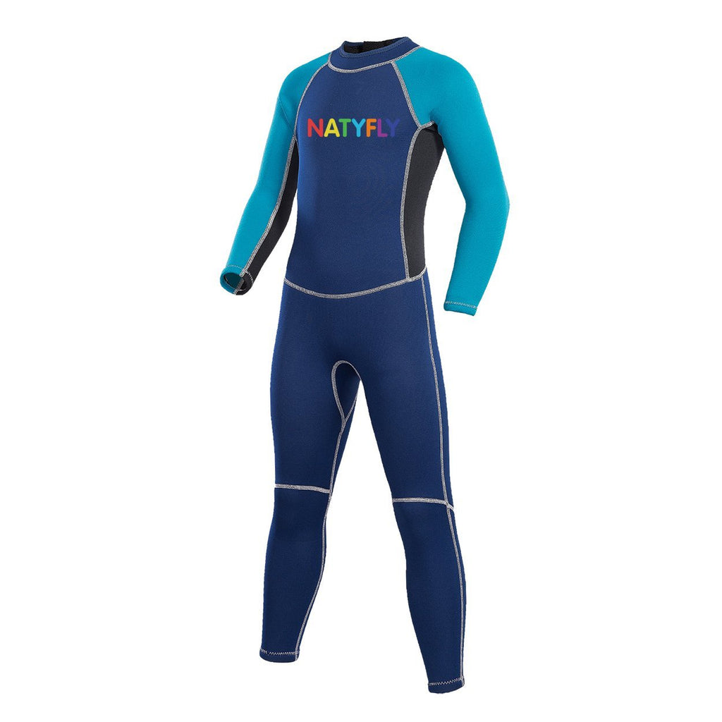 [AUSTRALIA] - NATYFLY Kids Wetsuit, 2mm Neoprene Thermal Swimsuit, Full Wetsuit for Girls Boys and Toddler, Long Sleeve Kids Wet Suits for Swimming Blue-2MM-Long Sleeve M-For Height 42”-47” 