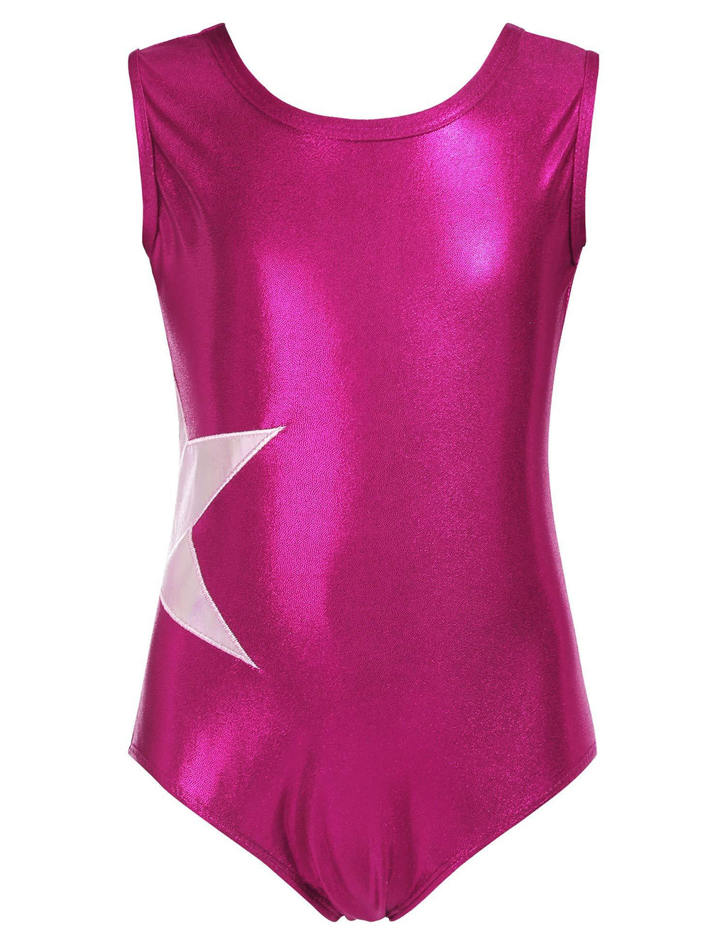 [AUSTRALIA] - Arshiner Girls' Gymnastics Solid Sparkle Leotard One-piece Suits Rose Red 130(Age for 5-6Y) 