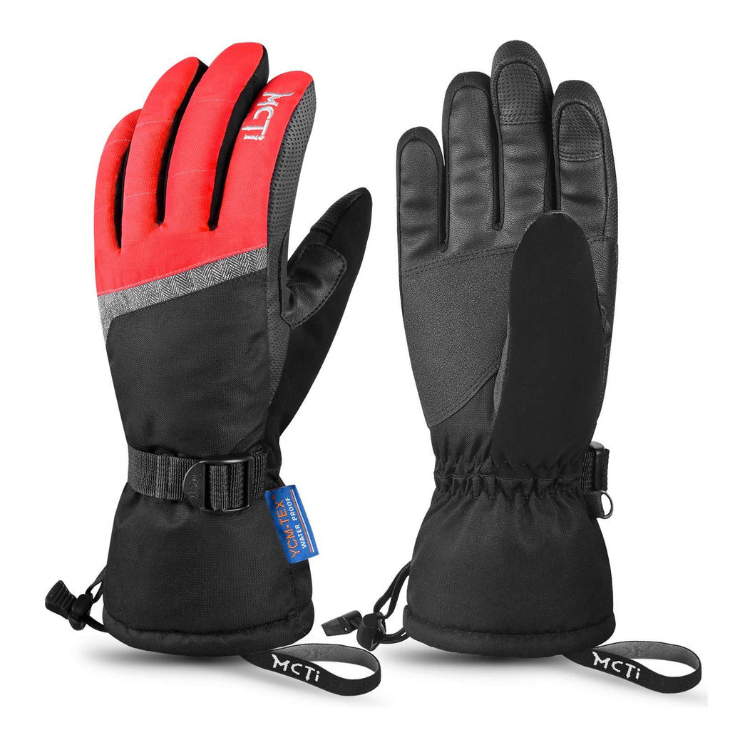 MCTi Ski Gloves,Winter Waterproof Snowboard Snow 3M Thinsulate Warm Touchscreen Cold Weather Women Gloves Wrist Leashes Red Medium - BeesActive Australia