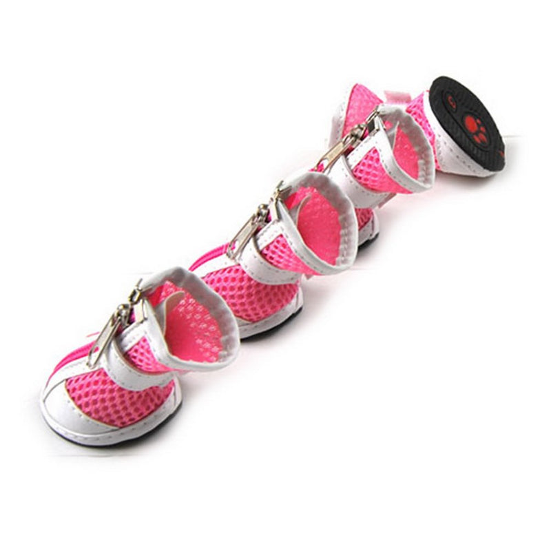 Zunea Small Dog Shoes for Hot Pavement Summer Breathable Mesh Boots Adjustable Non Slip Zipper Pet Dogs Booties White PU Paw Protector 3# (LxW: 1.9 * 1.65") Pink - BeesActive Australia