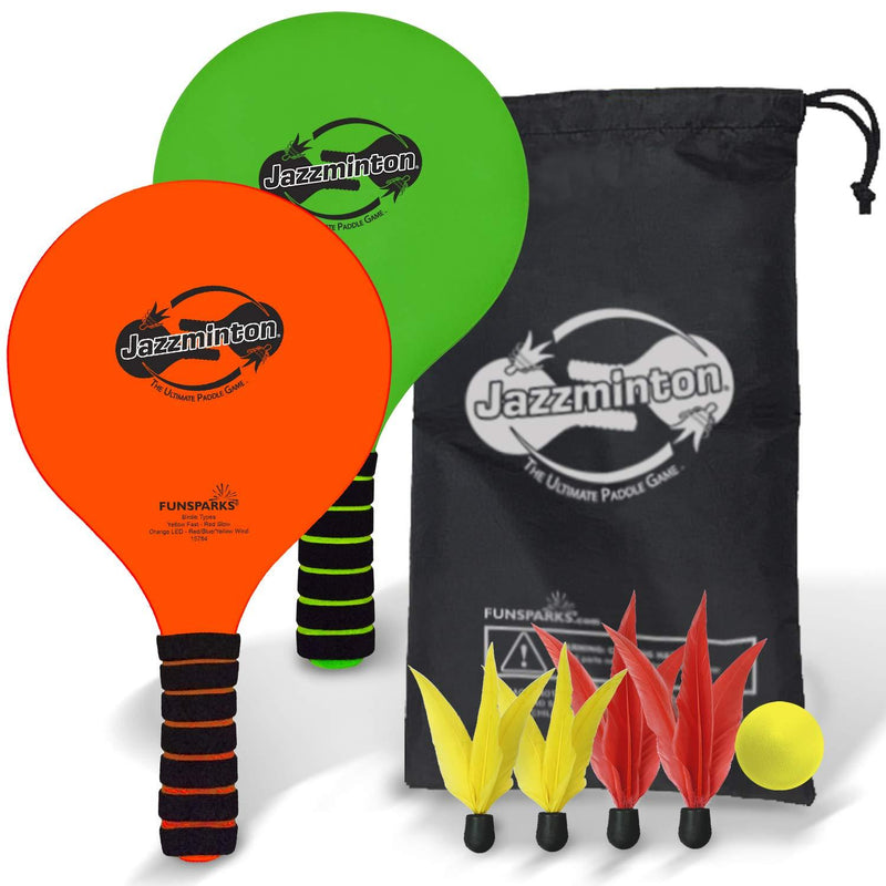 [AUSTRALIA] - Jazzminton Paddle Ball Game with Carry Bag - Indoor Outdoor Toy - Play at The Beach, Lawn or Backyard - 2 Wooden Racquets - 4 Shuttlecocks - 1 Ball 