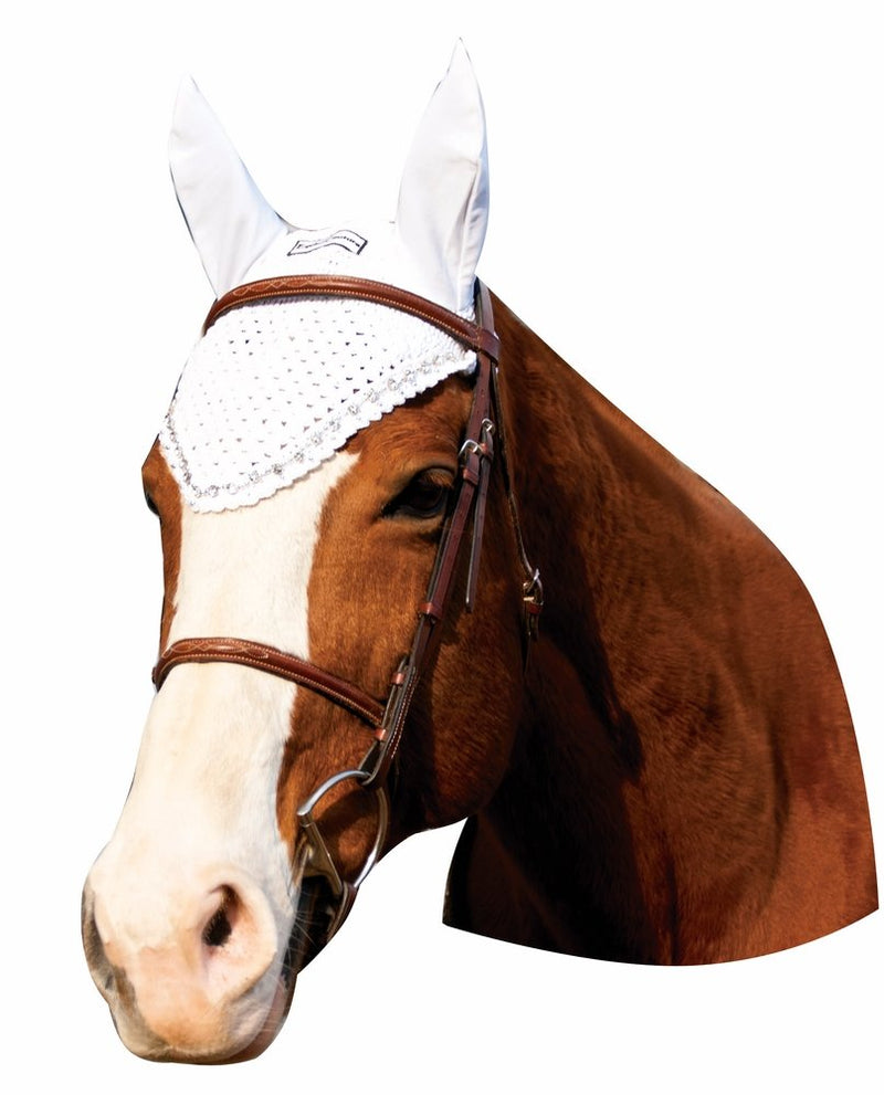 Equine Couture Fly Bonnet with Crystals White Cob - BeesActive Australia