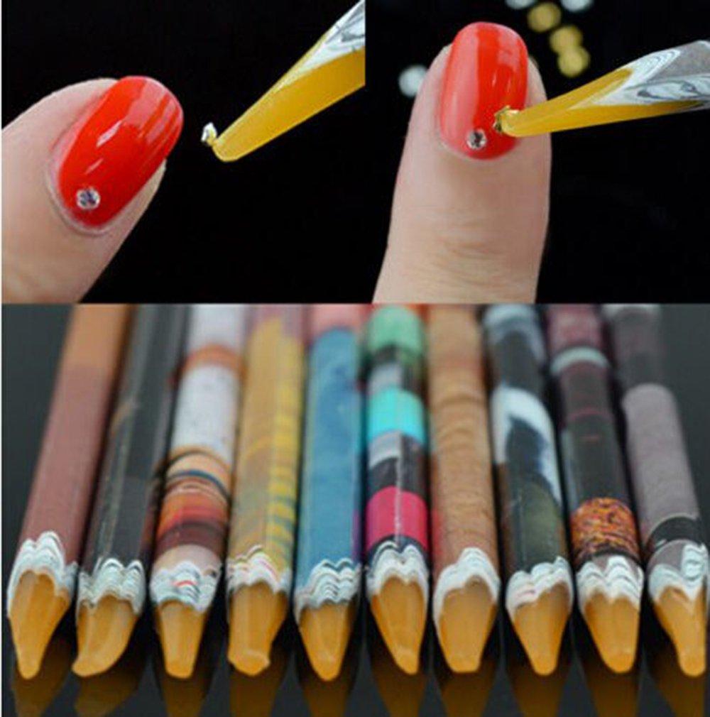 Nail Art Picker Resin Pencil Rhinestones Dotting Pick up Self Adhesive Tool Wax Pen 10Pcs Rhinestones Picker Wax Pencil 10Pcs - BeesActive Australia