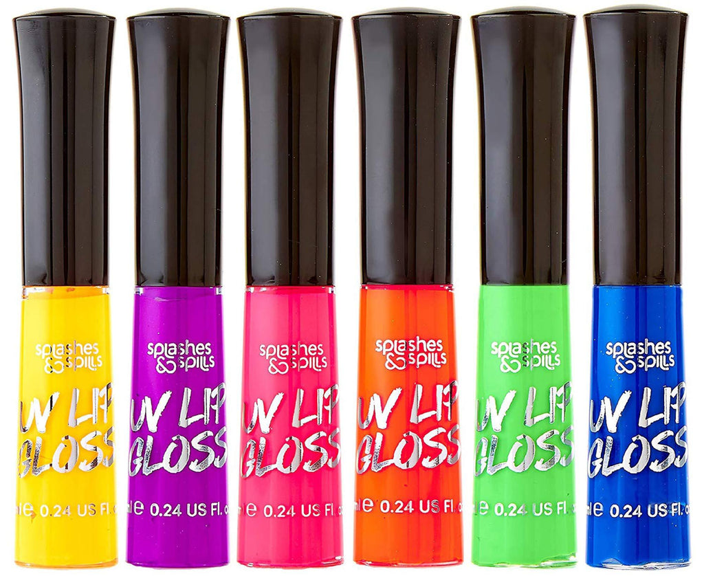 UV Glow Blacklight Lip Gloss - 6 Color Variety Pack, 3.7g - Day or Night Stage, Clubbing or Costume Makeup by Splashes & Spills - BeesActive Australia