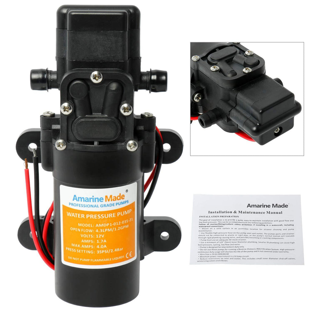 [AUSTRALIA] - Amarine Made Water Pressure Pump 12V DC 1.2 GPM 35 PSI 21 Series Diaphragm for Caravan RV Marine Fishing Boat 