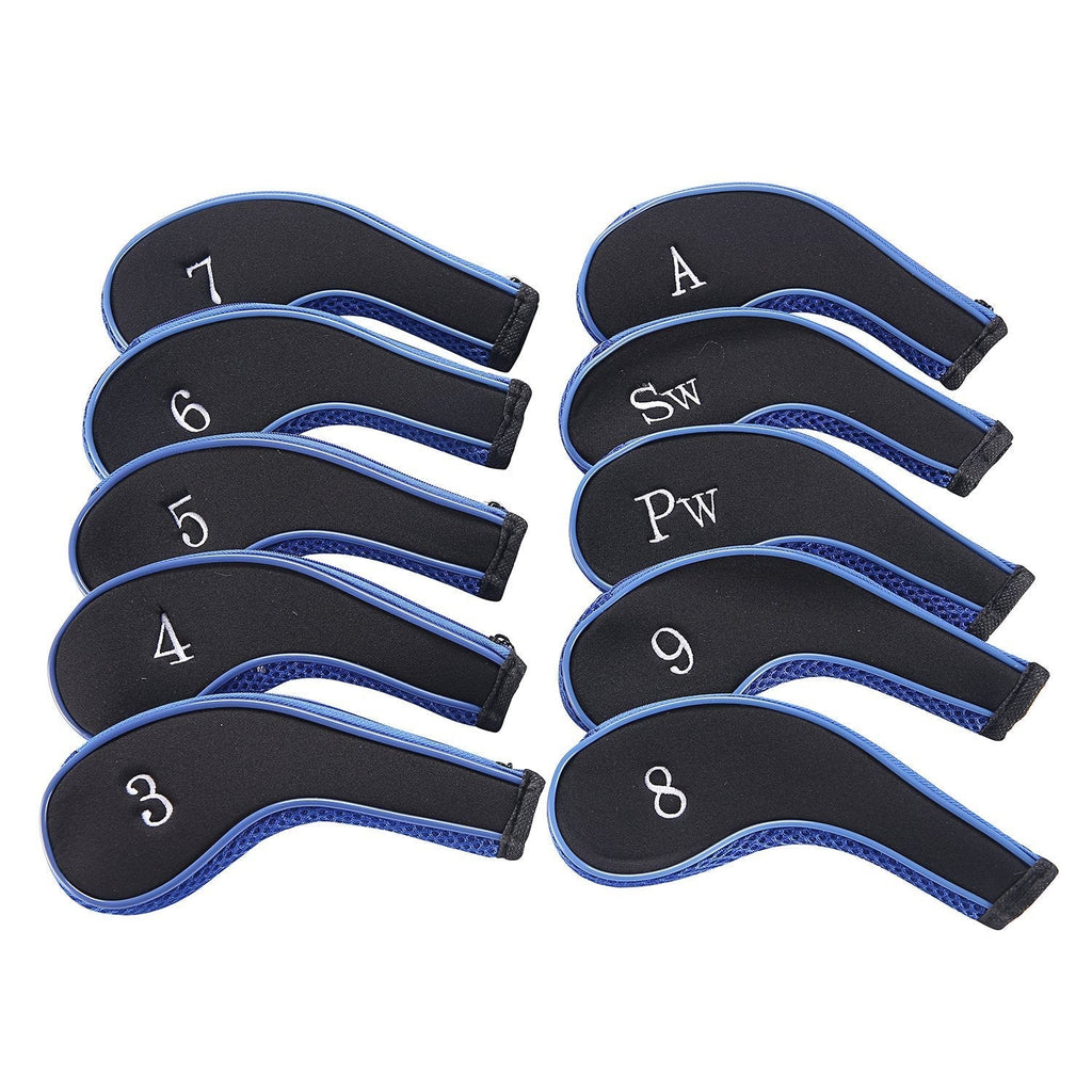 Sword &Shield sports Neoprene Zipper Golf Club Iron Head Covers Iron Covers 10pcs/Set Black&Blue - BeesActive Australia