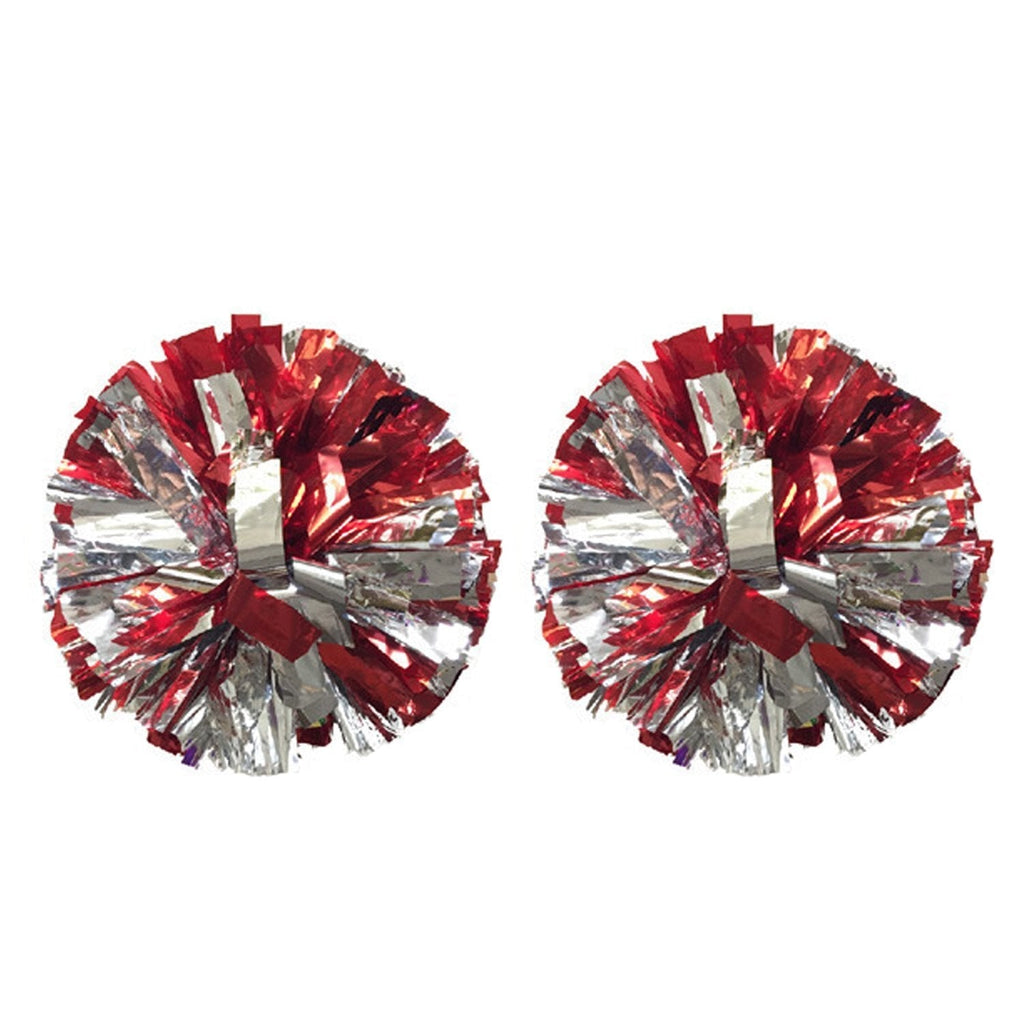 [AUSTRALIA] - Regpre 14 inch Cheerleader pom poms Cheerleading Red Siliver Cheer pom poms Metallic Foil with Ring for Cheering Squad 2 Pack 