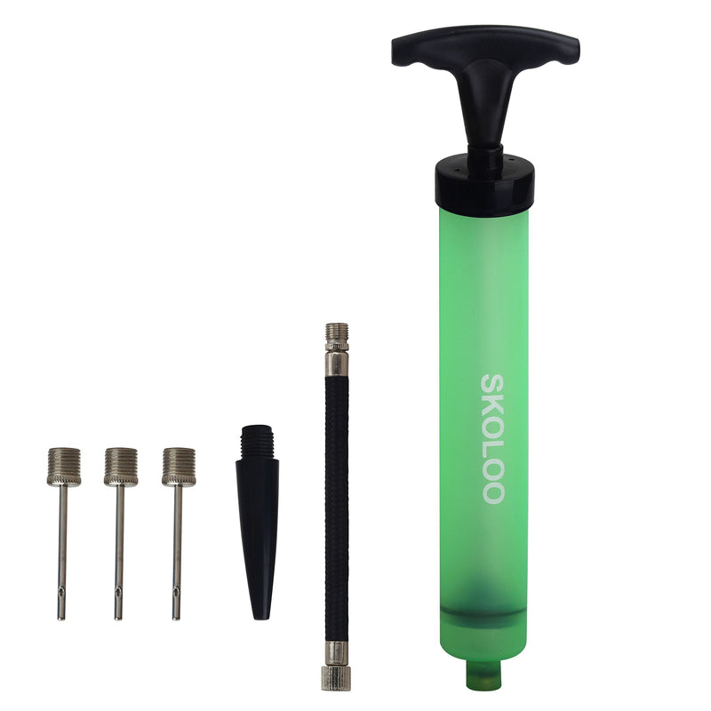 Skoloo 10" Portable Hand Air Ball Pump Inflator Kit with Needle, Nozzle, Extension Hose for Soccer Basketball Football Volleyball Water Polo Rugby Exercise Sports Ball Balloon Swim Inflatables Green - BeesActive Australia