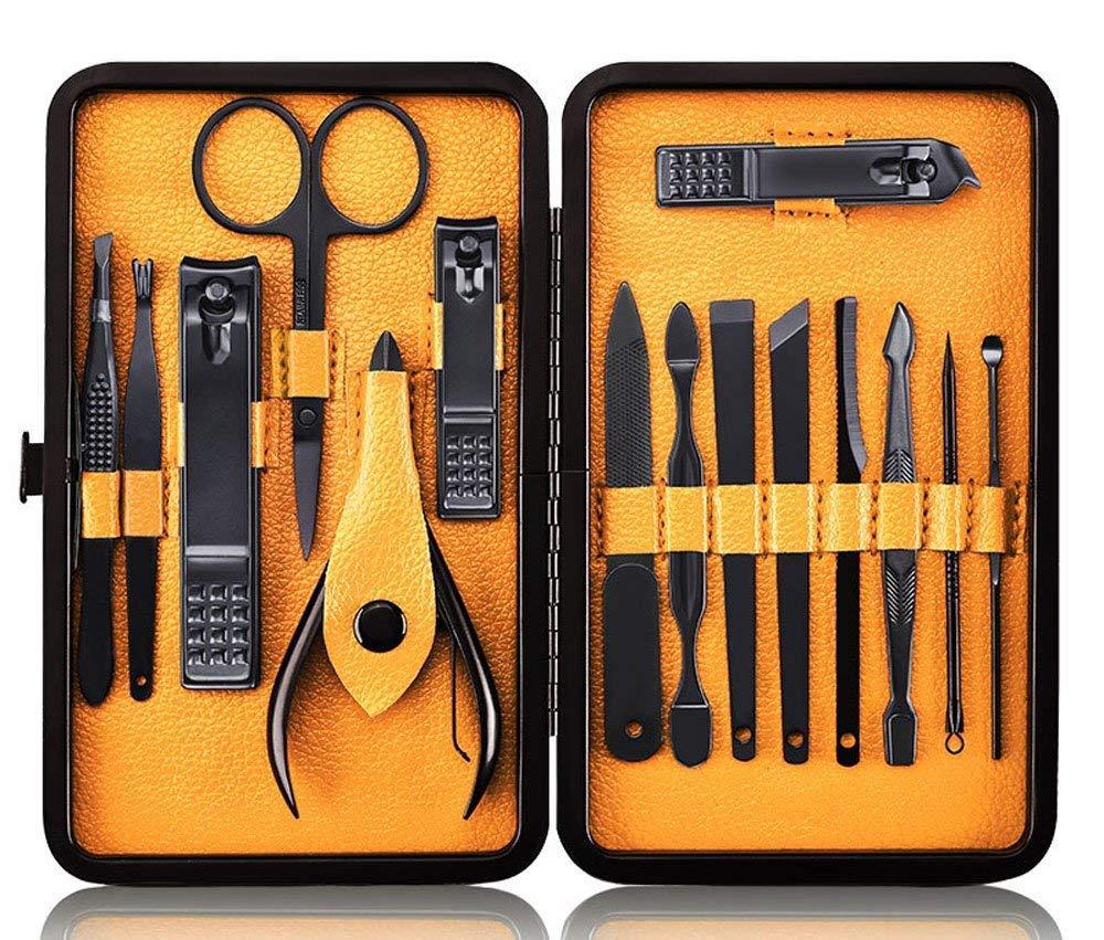 Keiby Citom Professional Stainless Steel Nail Clipper Travel & Grooming Kit Nail Tools Manicure & Pedicure Set of 15pcs with Luxurious Case(Black/Yellow) Black/Yellow - BeesActive Australia