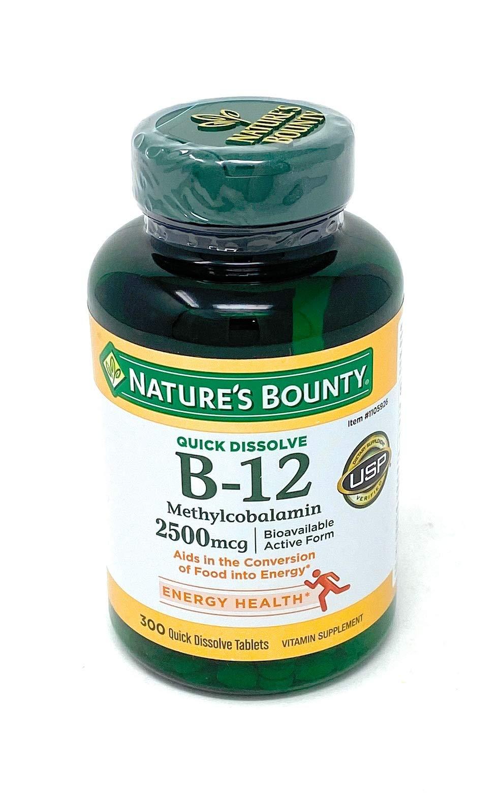 Nature's Bounty Quick Dissolve Fast Acting 2500 mcg Vitamin B-12 Methylcobalamin Natural Cherry Flavor (300 tablets) 300 Count (Pack of 1) - BeesActive Australia