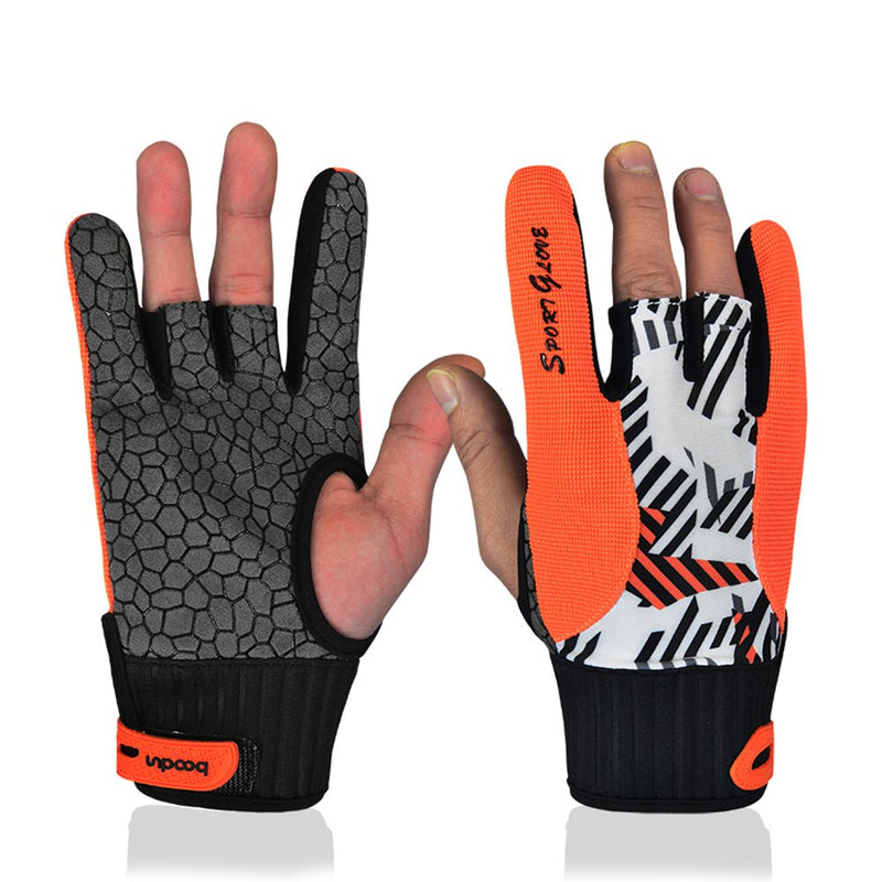 Professional Anti-Skid Bowling Gloves Comfortable Bowling Accessories Semi-Finger Instruments Sports Gloves Mittens for Bowling Orange Medium - BeesActive Australia