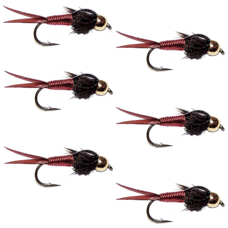 The Fly Fishing Place Bead Head Red Copper John Nymph Fly Fishing Flies - Set of 6 Flies Hook Size 14 - BeesActive Australia