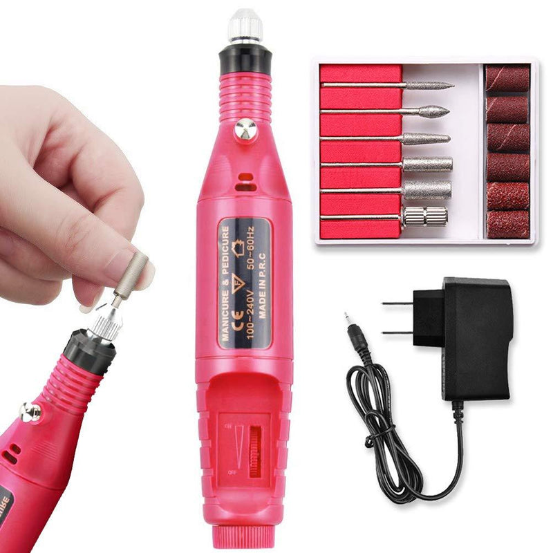 Portable Nail Drill Nail Art Drill Kit, Electric Nail File Manicure Drill Machine for Polishing Cuticles Nail, Professional Manicure Kit Multi-function Nail Polisher Tool with Sanding Bands Drill Bits Rose Red - BeesActive Australia