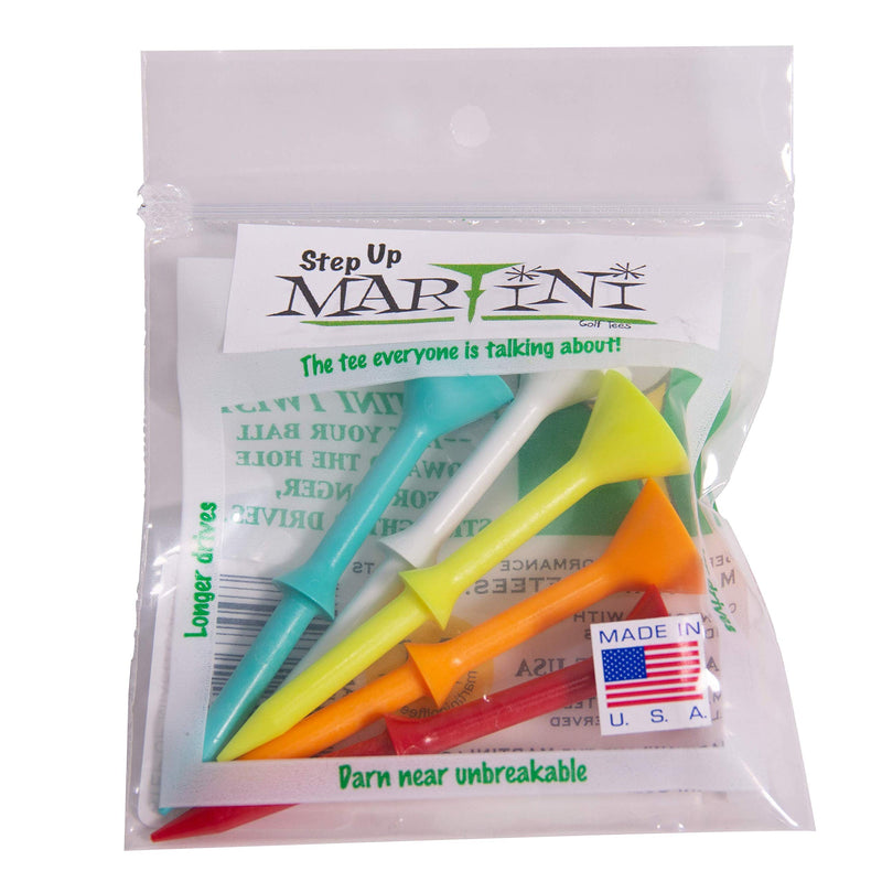 Martini Golf Tees DMT007 Durable Plastic Step-UP Tees (5 Pack), Assorted Colors, 3.25" - BeesActive Australia