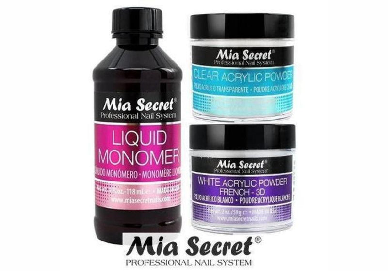 MIA SECRET 4 oz Liquid Monomer + 2 oz White & 2 oz Clear Acrylic Powder- Made in USA - BeesActive Australia
