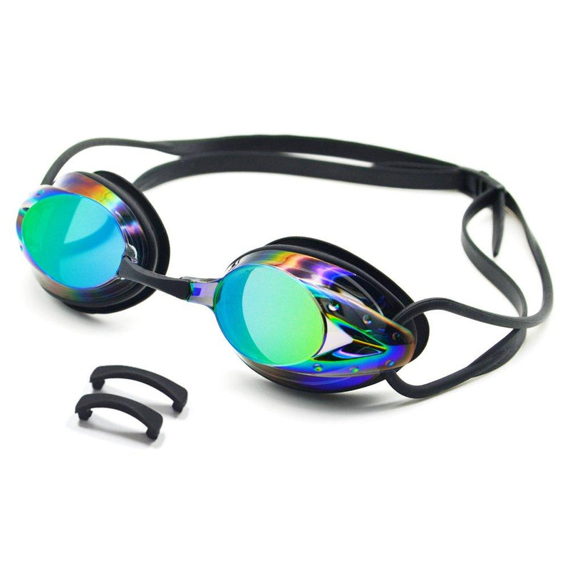 [AUSTRALIA] - DAMOK Swimming Goggles Mirrored Triathlon Swim Glasses Anti Fog UV Protection Replaceable Nose Pieces for Men Women Youth Teenager Black 