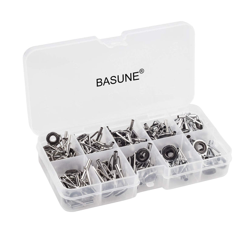 BASUNE Spinning Rod Guides Tip Ceramic Guide with Eyelets, Fishing Rod Guide Replacement Tip Spare Parts Repair and Tips Repair Eye Loop Kit with Box for Spinning Rods Sea Fishing (10 Size - 80Pcs) - BeesActive Australia