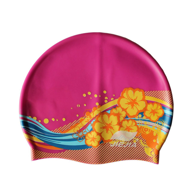 Women Silicone Swim Cap Bathing Flexible Print Flower Rose - BeesActive Australia
