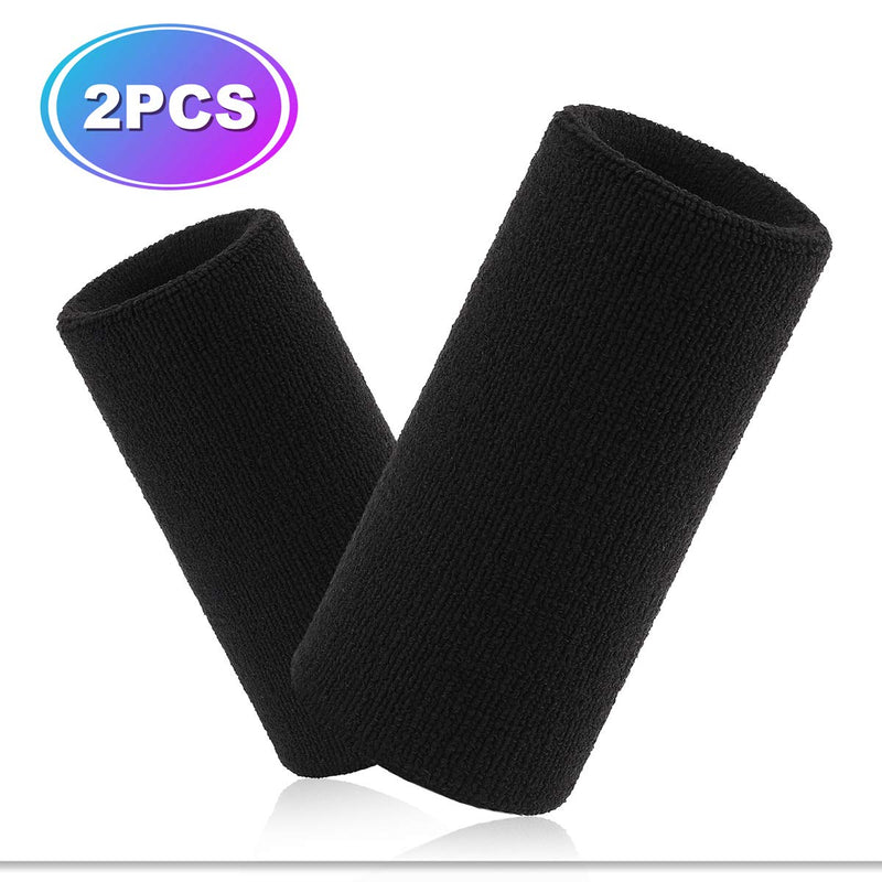 Hoter 6 Inch Long Thick Wristband/Sweatband for Tennis and Other Sports, 1PC/2PCS Pack Black(2 Pieces) One Size - BeesActive Australia