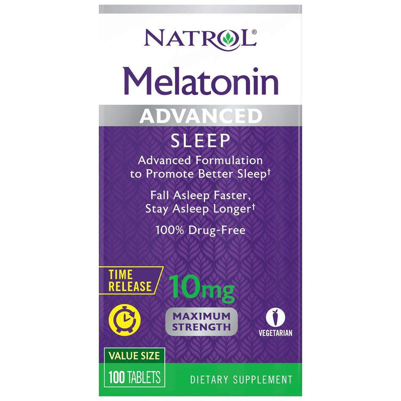 Natrol Melatonin Advanced Sleep Tablets with Vitamin B6, Helps You Fall Asleep Faster, Stay Asleep Longer, 2-Layer Controlled Release, 100% Drug-Free, Maximum Strength, 10mg, 100 Count 100 Count (Pack of 1) - BeesActive Australia