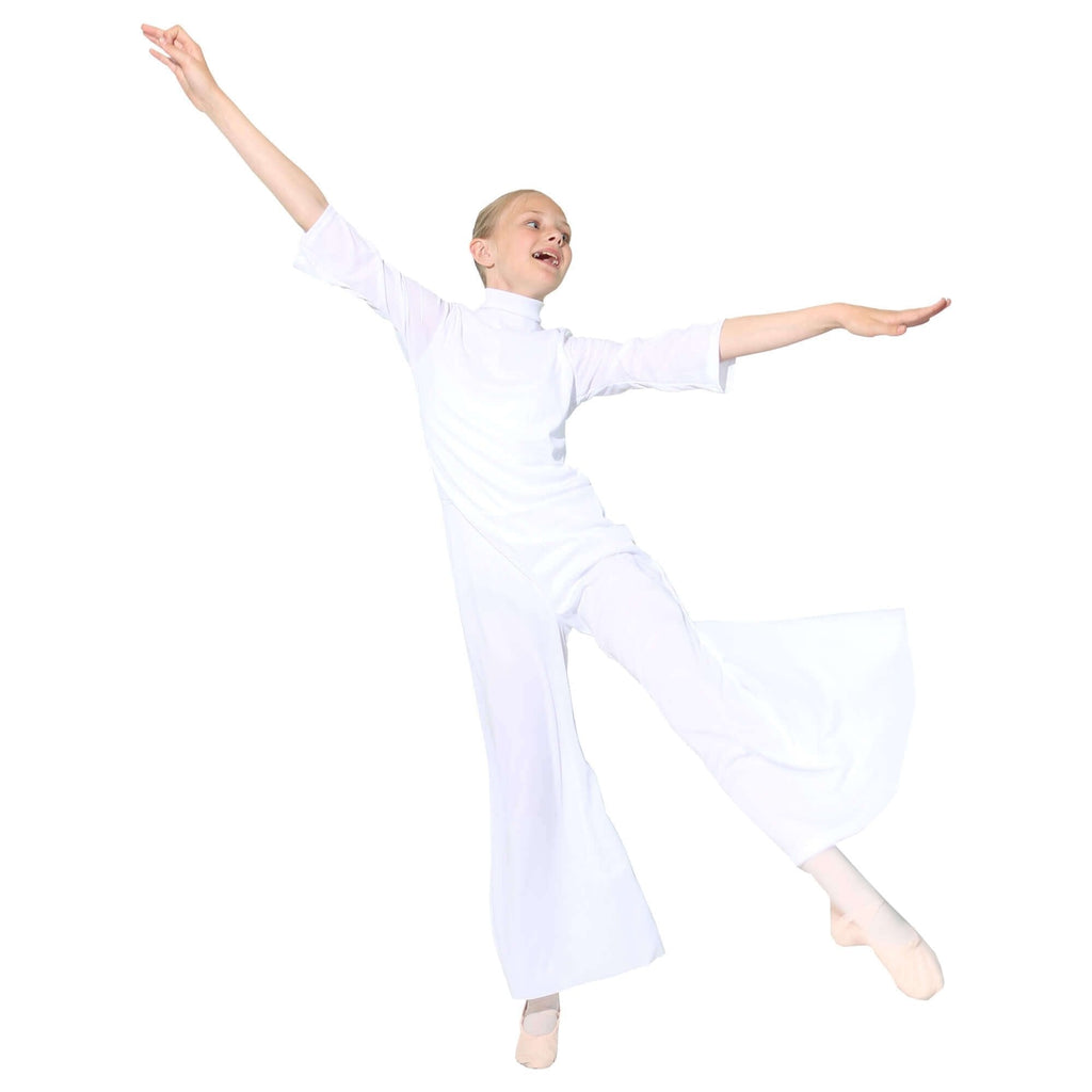 [AUSTRALIA] - Danzcue Girls Long Sleeve Turtleneck Jumpsuit L-XL White 