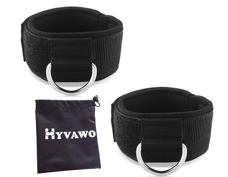 HYVAWO Ankle Strap Neoprene Padded Fitness Wrist Cuff with D Ring High Strength Exercises Belt Gym Pulley Strap for Cable Machines (Black 2 Pack) - BeesActive Australia