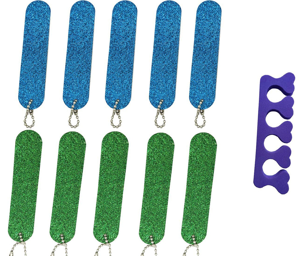 VOSAIDI 10 Pcs Professional Nail Files Nail tool Shining Blue and Green Mini Nail Colorful Files With Chain Double Sided Emery Board 180 Grit - BeesActive Australia
