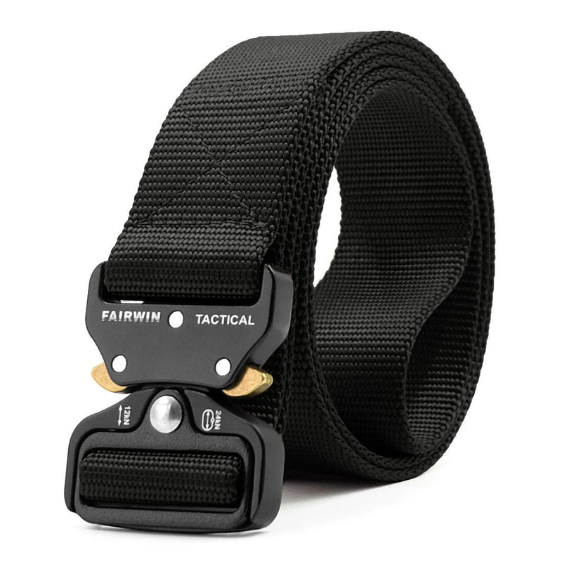 FAIRWIN Tactical Belt, Military Style Webbing Riggers Web Belt Heavy-Duty Quick-Release Metal Buckle Belt for Men Black M 36"-42" - BeesActive Australia