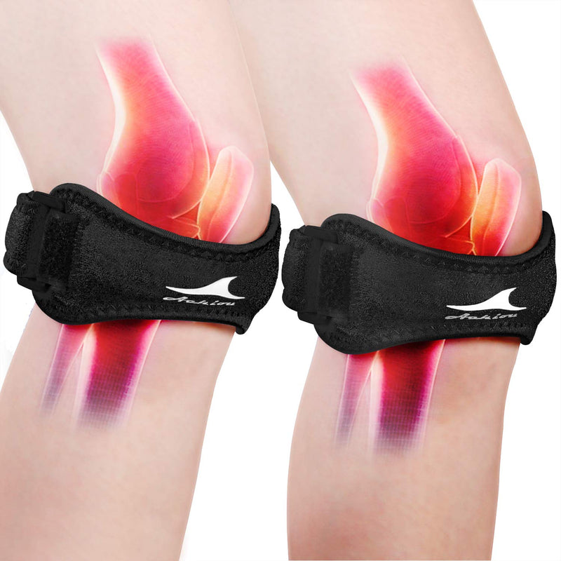 Achiou 2 Pack Patellar Tendon Support Strap, Knee Pain Relief with Silicone, Adjustable Knee Band, Knee Strap for Gym, Running, Hiking, Weight Lifting Black/Knee strap - BeesActive Australia