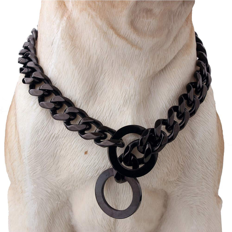W&W Lifetime Durable Dog Walking Collar 15mm/10mm Black Strong Stainless Steel Cuban Link Chain Collar for Small Medium Large Dogs 20 Inch - BeesActive Australia