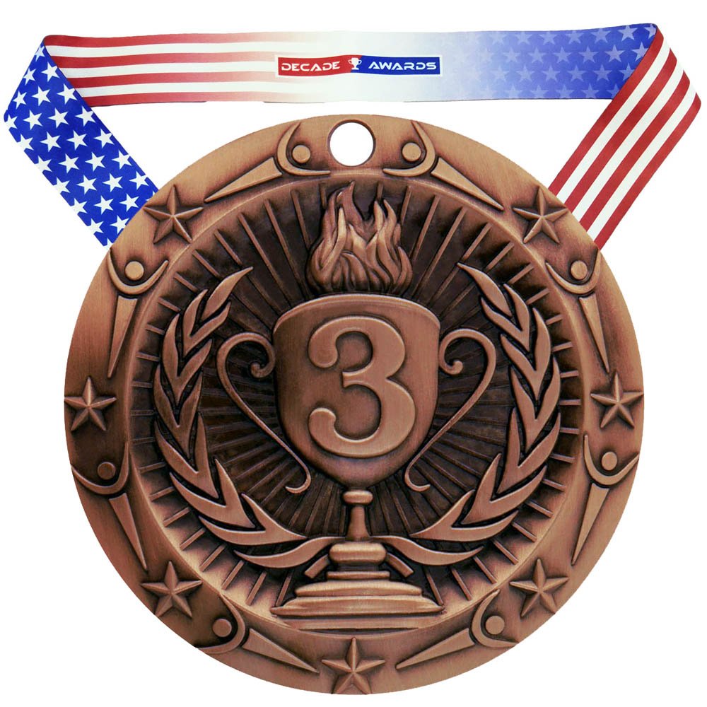 Decade Awards Place Medal World Class Medal - 3 Inch Wide Medallion with Stars and Stripes American Flag V Neck Ribbon - BeesActive Australia