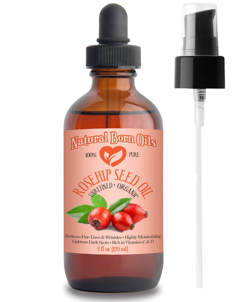 SALE! 4oz Rosehip Seed Oil, 100% Pure and Natural, Cold-Pressed, Unrefined, Organic Moisturizer for Skin and Hair - Includes Pump & Dropper - BeesActive Australia