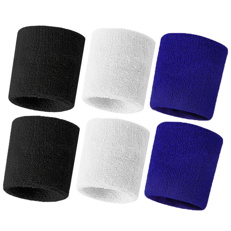 Hanerdun Wrist Sweatbands Thick Terry Cloth Wristbands for Men and Women Athletic Sweat Bands for Sports Tennis Gym Basketball 2Black/2Blue/2White(6 pieces) - BeesActive Australia