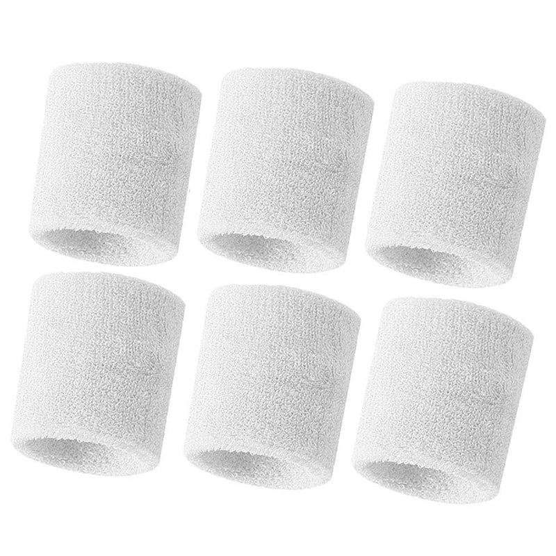 HANERDUN Wrist Sweatbands Thick Cotton Terry Cloth Wristbands for Men and Women Athletic Sweat Bands for Sports Tennis Gym Basketball White(6 pieces) - BeesActive Australia