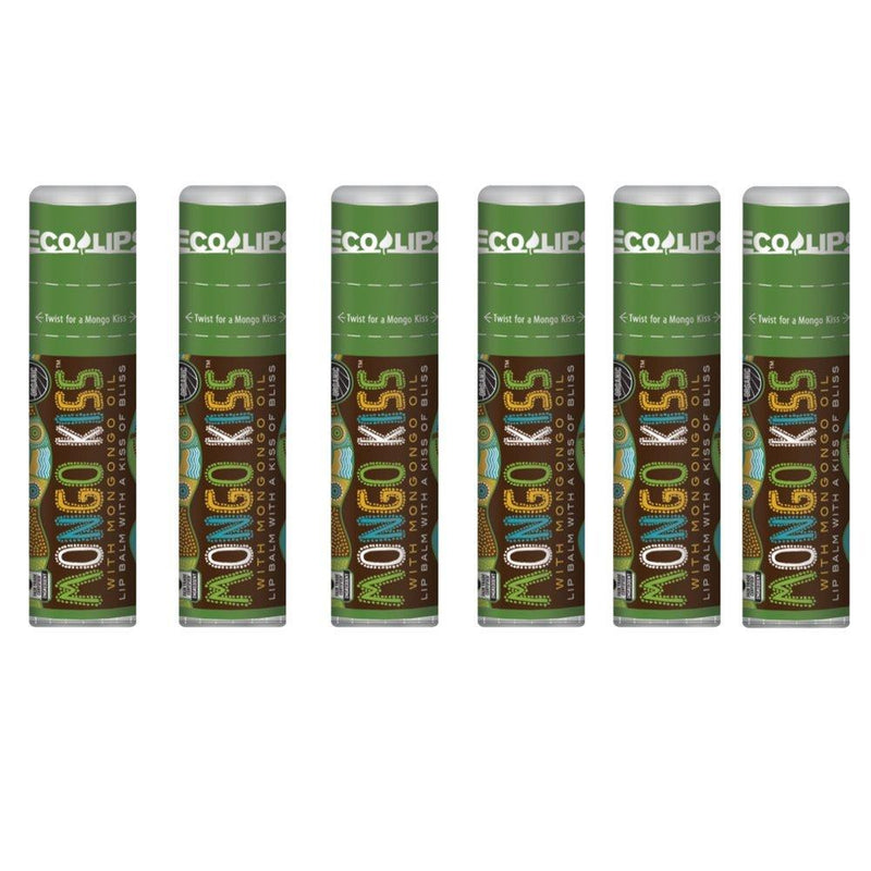 LIP BALM Mongo Kiss 6-Pack (6 tubes) by Eco Lips 100% Organic Beeswax & Cocoa Butter Lip Care with Organic Mongongo Oil - Soothe & Moisturize Dry & Cracked Lips - Made in USA. (Peppermint) Peppermint - BeesActive Australia