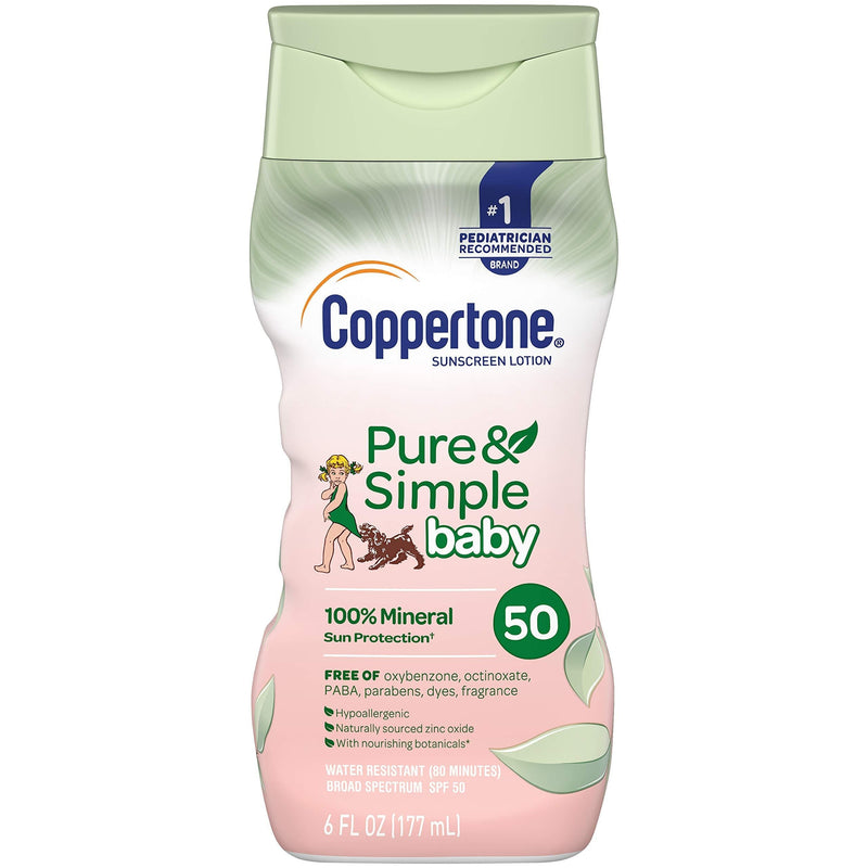 Coppertone Pure & Simple Baby Tear Free Mineral-Based Sunscreen Lotion Broad Spectrum SPF 50 (6 Fluid Ounce) (Packaging May Vary) - BeesActive Australia