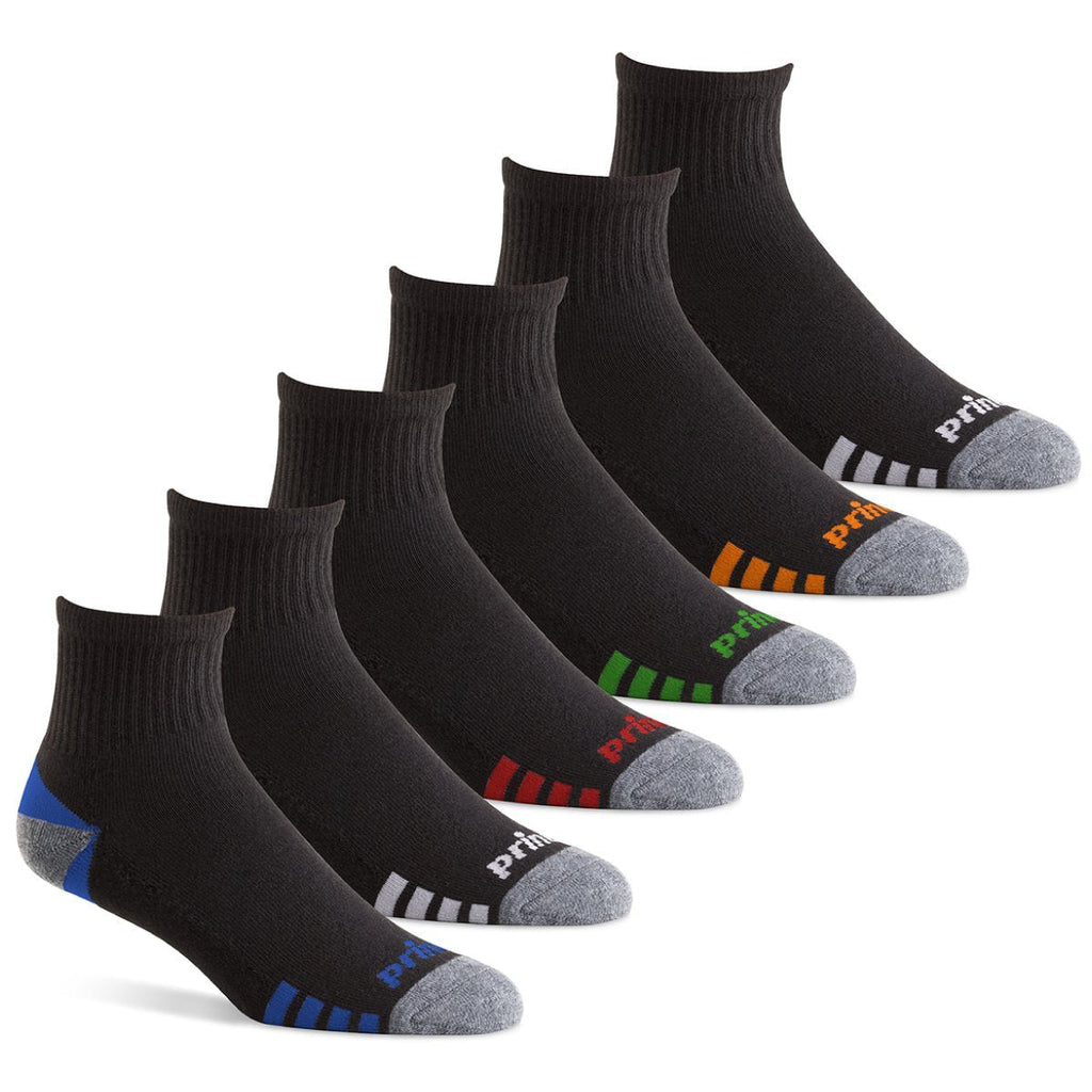 [AUSTRALIA] - Prince Men's Extended Size Athletic Quarter Socks (6 Pair Pack) Black 