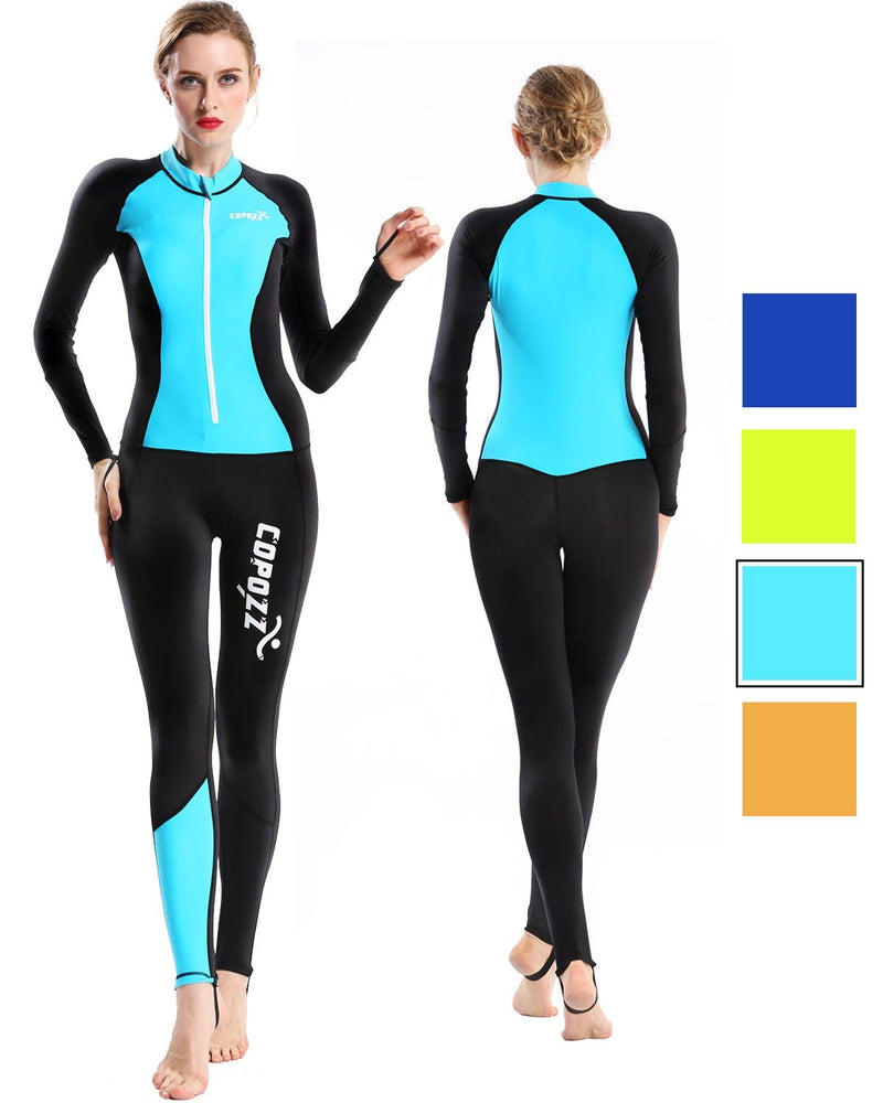[AUSTRALIA] - COPOZZ Diving Skin, Men Women Youth Thin Wetsuit Rash Guard- Full Body UV Protection - for Diving Snorkeling Surfing Spearfishing Sport Skin Black/Blue Medium 