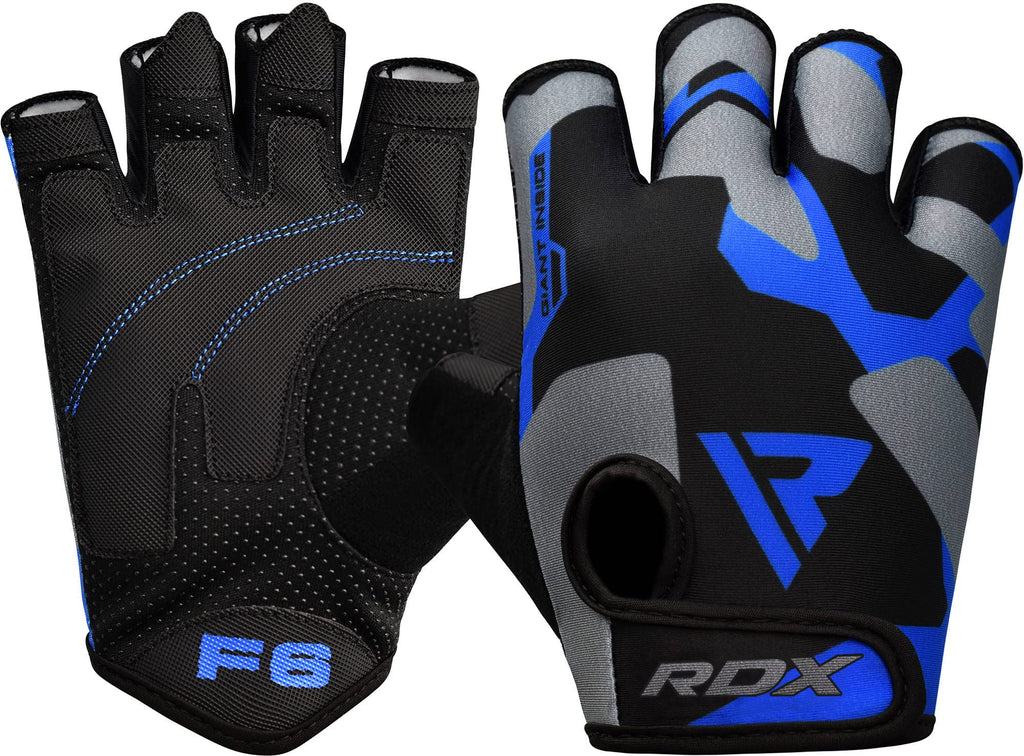 RDX Weight Lifting Gloves Gym Fitness Workout, Anti Slip Padded Palm Protection Elasticated Strength Training Equipment Men Women Half Finger Exercise Bodybuilding Calisthenics Cycling Rowing Climbing Blue Large - BeesActive Australia