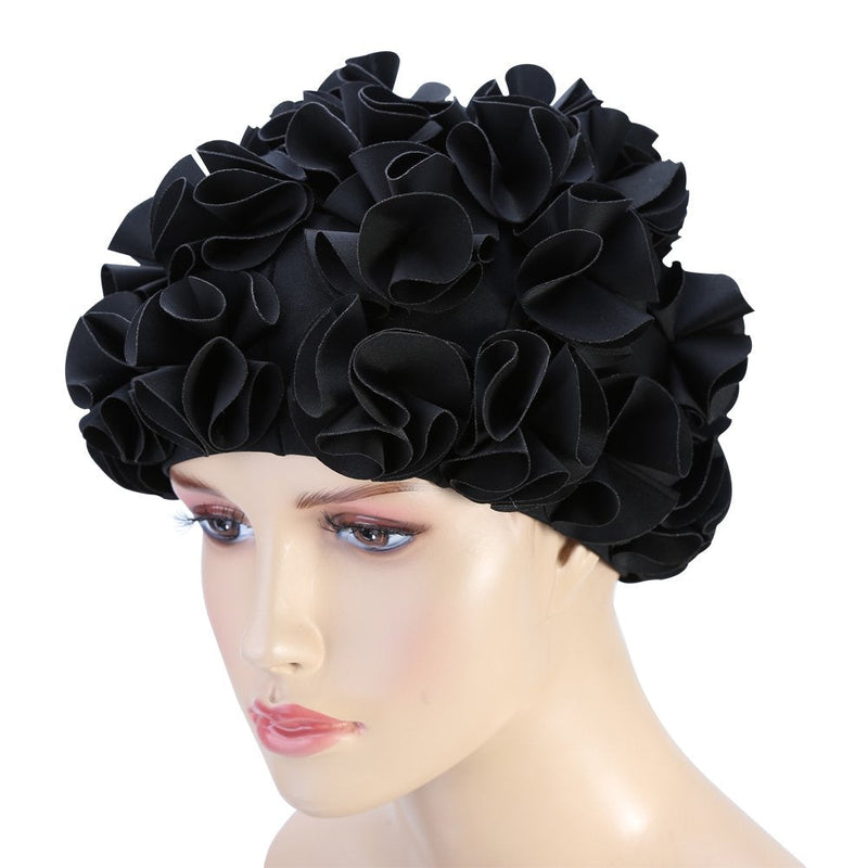 Women Swimming Hat Floral Petal Retro Style Bathing Hat Swim Flower Hat ( Color : Black ) Swimming Supplies - BeesActive Australia