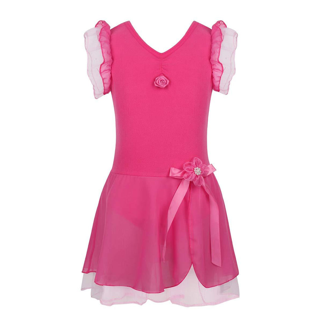 [AUSTRALIA] - Freebily Girls' Ruffle Flying Short Sleeve Ballet Dance Dress Leotard Skirted Tutu for Ballet Gymnastic Dancing Costume Rose 5 / 6 