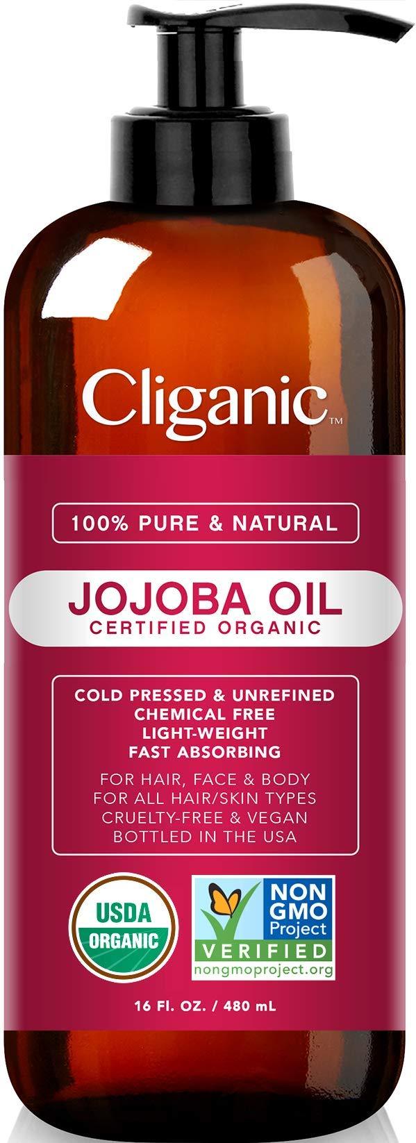 USDA Organic Jojoba Oil 16 oz with Pump, 100% Pure | Bulk, Natural Cold Pressed Unrefined Hexane Free Oil for Hair & Face | Base Carrier Oil - Certified Organic 16 Fl Oz (Pack of 1) - BeesActive Australia