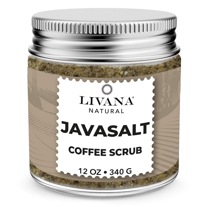 Javasalt Coffee Scrub by Livana, Exfoliate for Face and Body, 12 oz Vegan Friendly Made in USA - BeesActive Australia