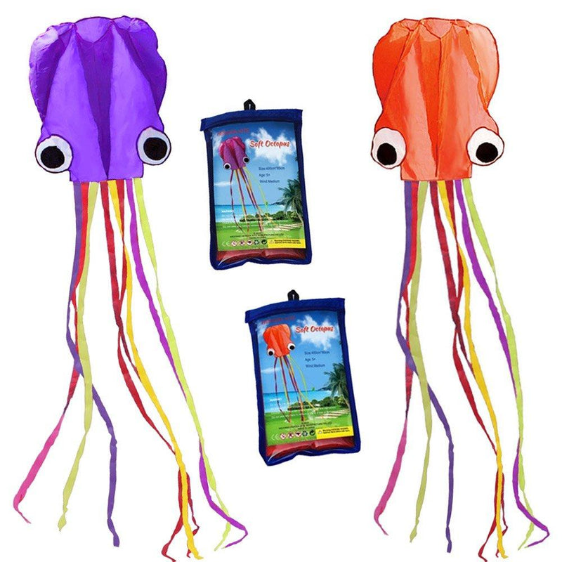 [AUSTRALIA] - Hengda kite Pack 2 Colors autiful Large Easy Flyer Kite for Kids-software octopus-It's BIG! 31 Inches Wide with Long Tail 157 Inches Long-Perfect for Beach or Park by 2 Colors(Orange&Purple) 